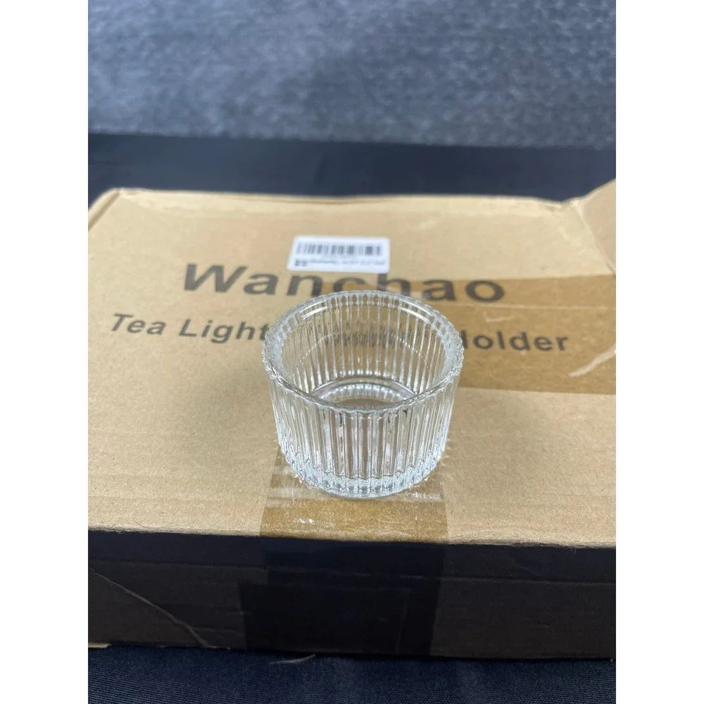 Wanchao 12Pcs Ribbed Glass Tea Light Votive Candle Holders 2.1x1.4 Clear‎